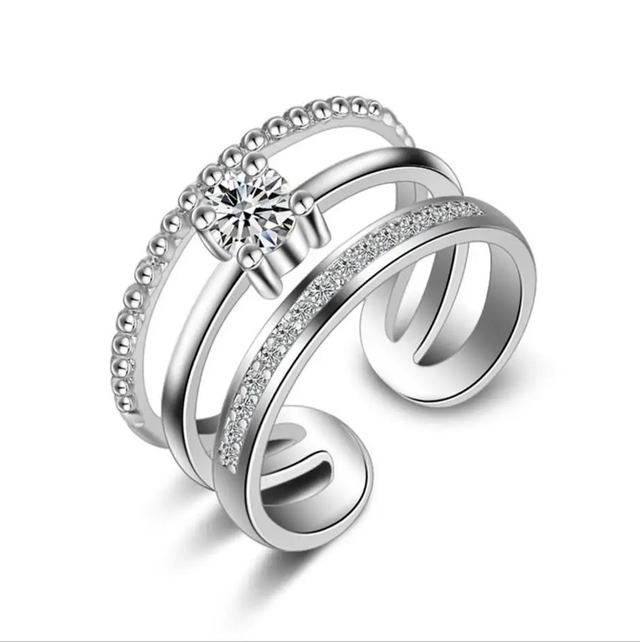 925 Sterling Silver Triple Wrapped Adjustable Ring Delicate CZ Finger Ring for Women Girl Fashion Jewelry Gift BSR543-E