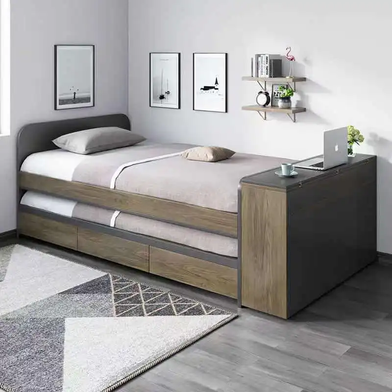 Multifunctional mother and child bed integrated trailer double layer telescopic storage drawer bed