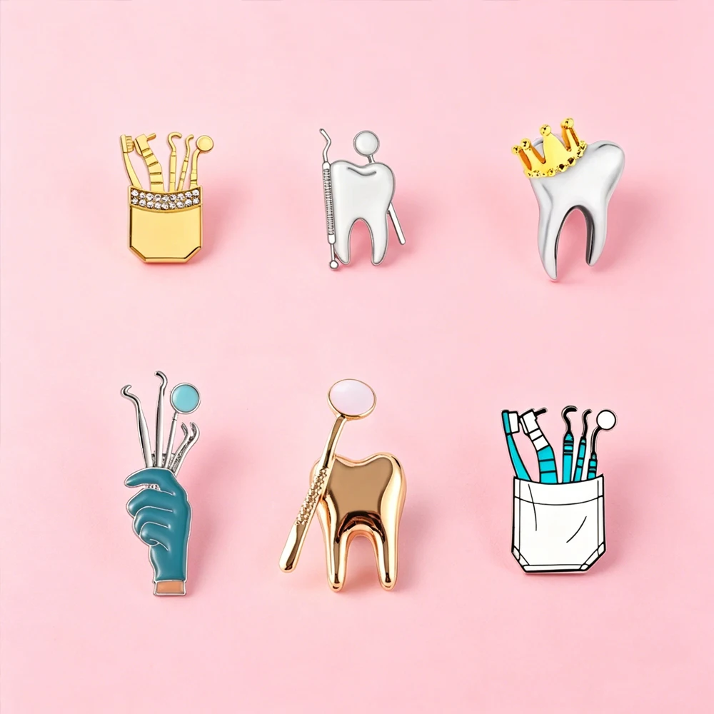 Tooth Brooch Tooth And Dental Repair Tools Design Brooch Cute Dentist Tie Accessory Exquisite Gift For Dentists And Nurses