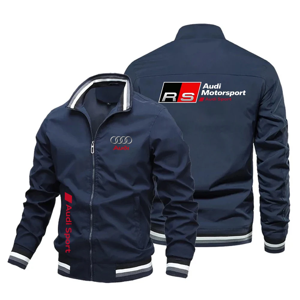 Audi 2026 Spring and Autumn Zipper Jackets, Casual Sport Jackets with Side Pockets, Motorcycle Suits and Flight Suits