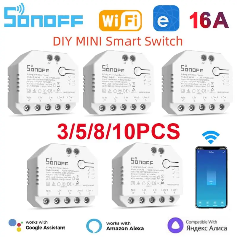 

Умный мини-переключатель SONOFF DUALR3/R3 Lite, двухклавишный релейный модуль «сделай сам» с контролем мощности через EWeLink Alexa Google Home