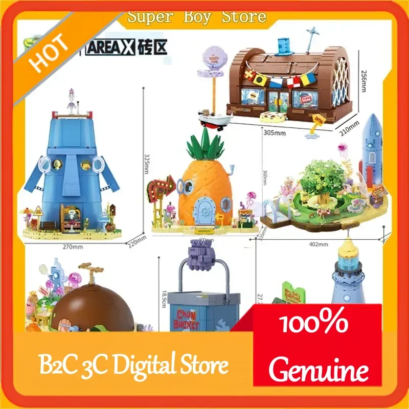 Areax Spongebob Bikini Bottom Building Block World Series 6pcs Building Blocks Blind Box Toy Desktop Decoration Kids Fans Gift