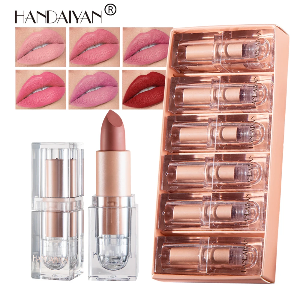 HANDAIYAN 6-Piece Set Clear Square Tube Lipstick - Matte Velvet Lipstick Ensemble