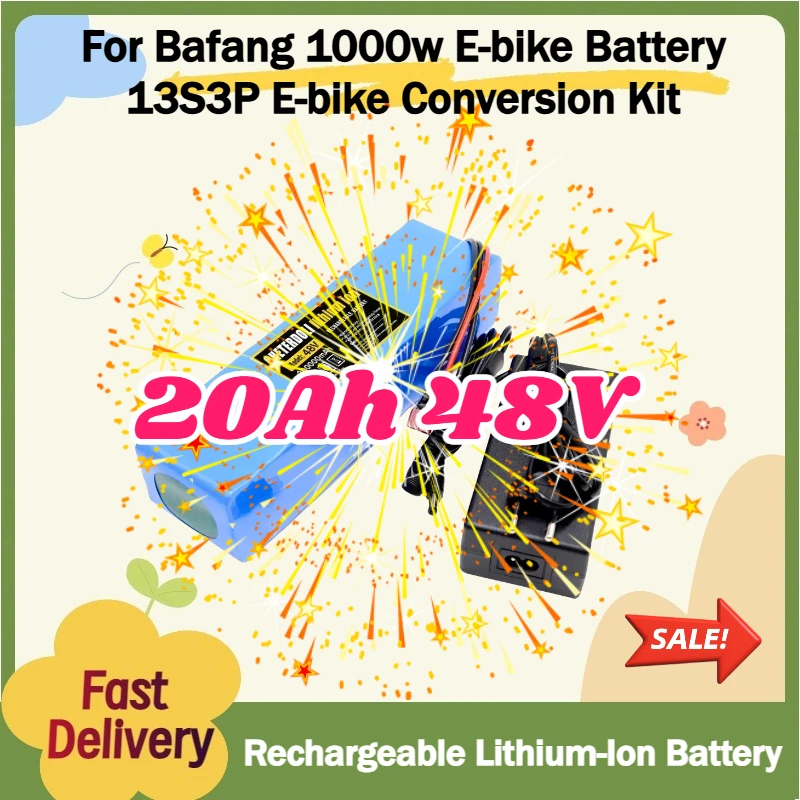 

13S3P E-bike Conversion Kit for Bafang 1000w E-bike Battery + 54.6V 2A Charger XT60 Plug 20Ah 48V 18650 Lithium Ion Battery Pack