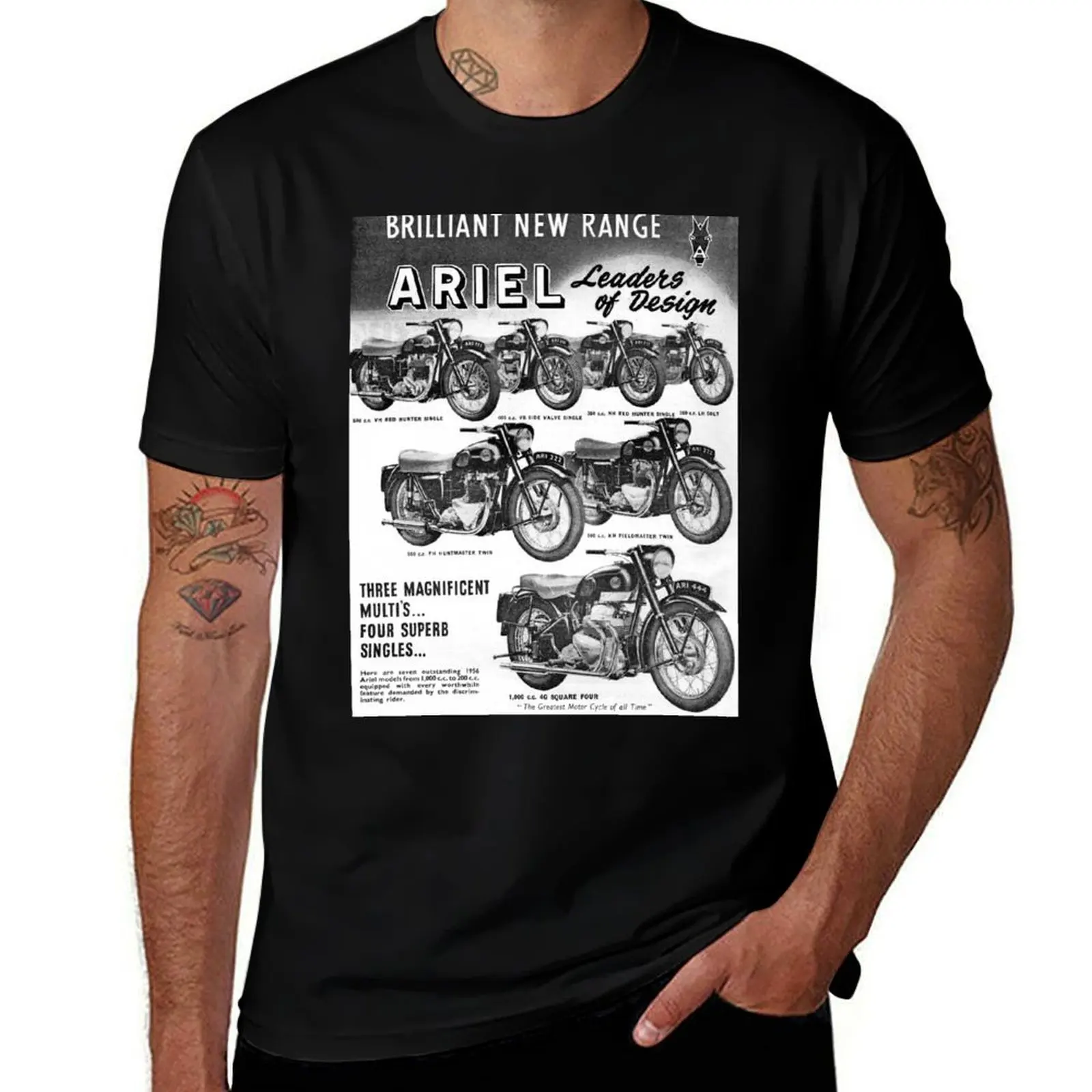 1955 Ariel Motorcycle advert T-Shirt Big and Tall Crew Neck Tee T-Shirt
