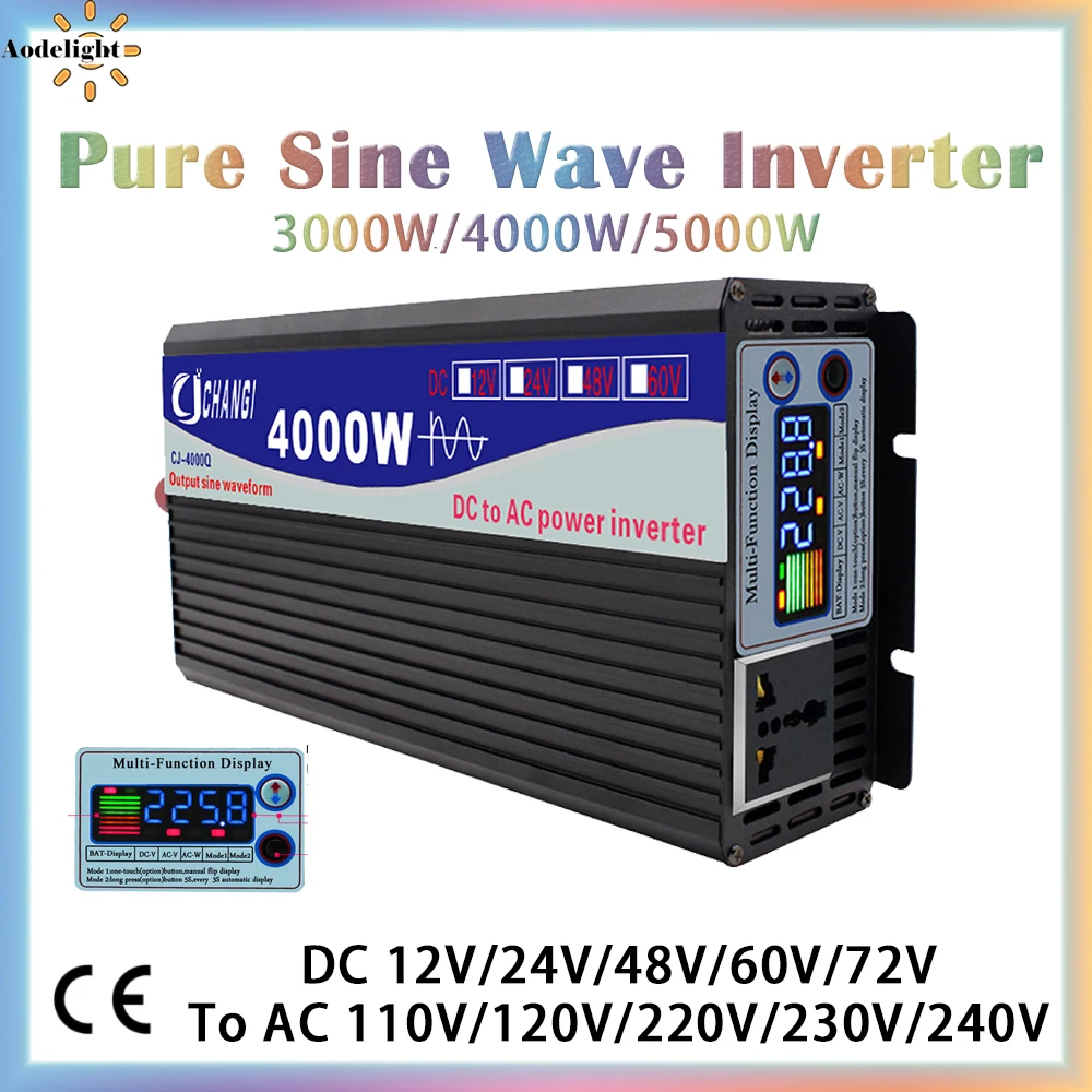 Pure Sine Wave Inverter 12v 220v 3000W 4000W 5000W Power 12V 24V 48V 60V 72V To AC 110V 220V Converter Solar Car Inverters