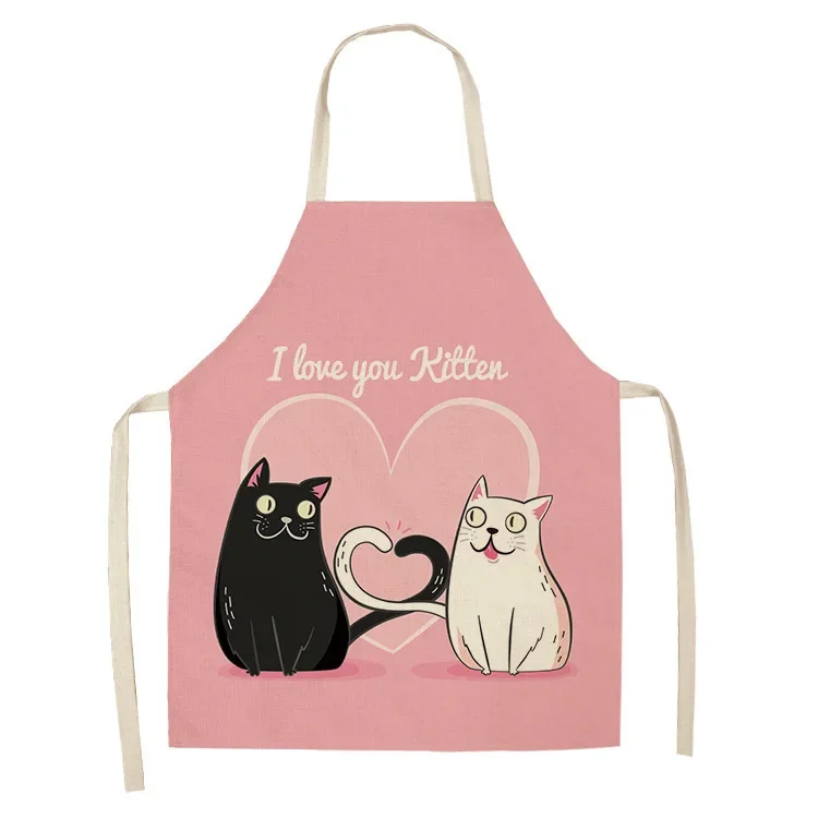1 Pcs Cute Cat Pattern Kitchen Apron For Women Bibs Household Cleaning Pinafore Home Cooking  Chef  For Man
