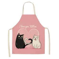 1 Pcs Cute Cat Pattern Kitchen Apron For Women Bibs Household Cleaning Pinafore Home Cooking  Chef  For Man