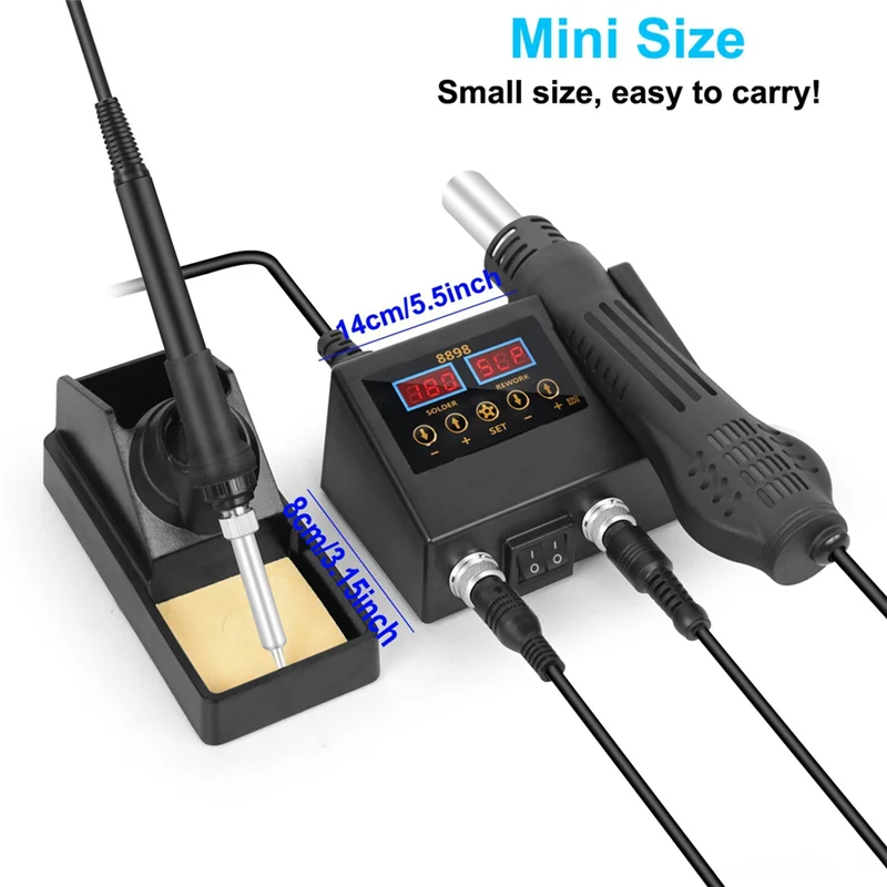 

A69E8898 Hot Air Desoldering Station Soldering Iron Station 750W Dual Digital Display EU Plug