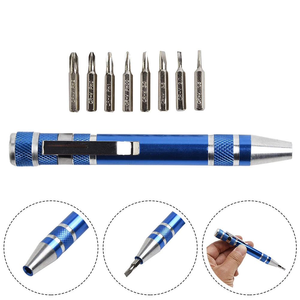 Multifunction 8 In 1 Mini Aluminum Precision Pen Screw Driver Screwdriver Set Repair Tools Kit For Cell Phone Hand Tool Set