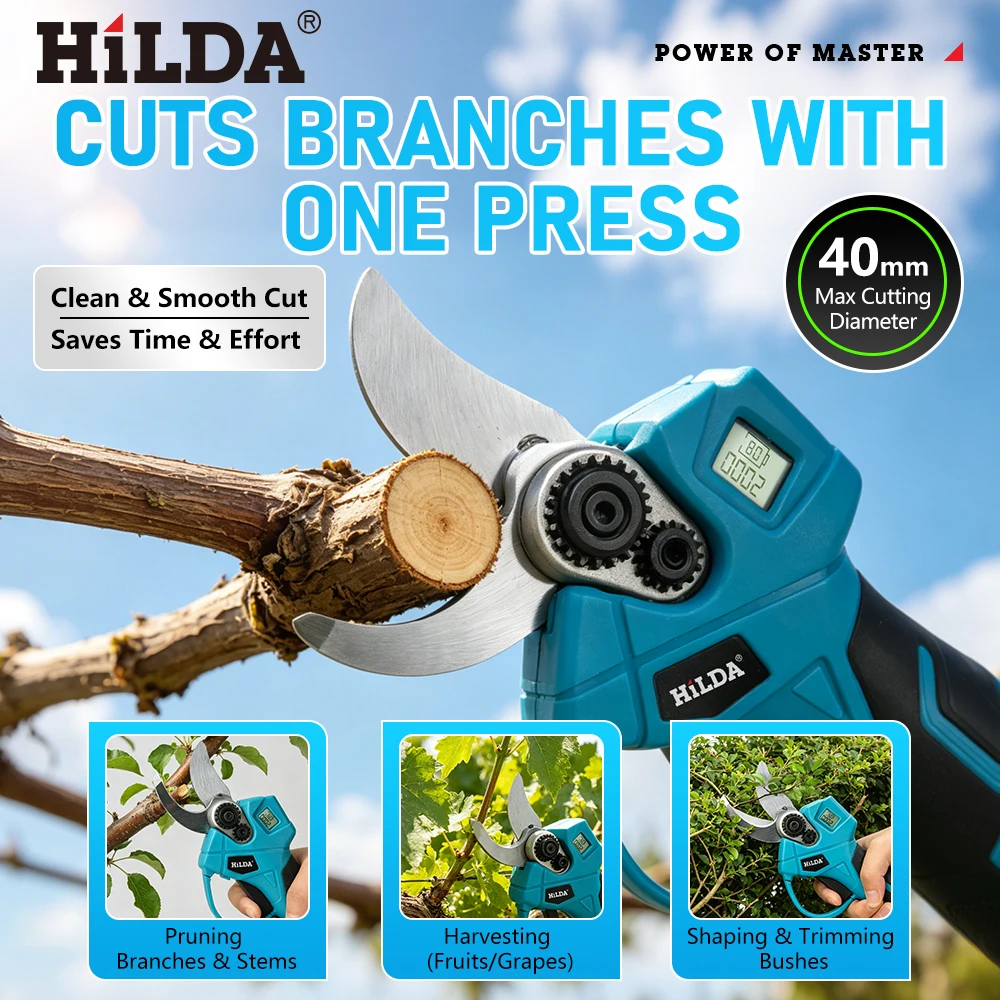 hilda-21v-電動剪定鋏カット-sk5-鋼刃デジタルディスプレイガーデン剪定鋏木の枝カッターマキタバッテリー用