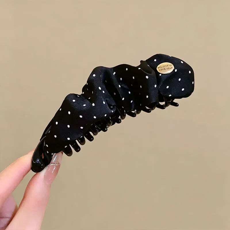 Elegante Falten-Haarspange mit Punktmuster für Damen und Mädchen, süßer Pferdeschwanzhalter, Haarspange, Haarklammer, modische Haaraccessoires – Detail 7