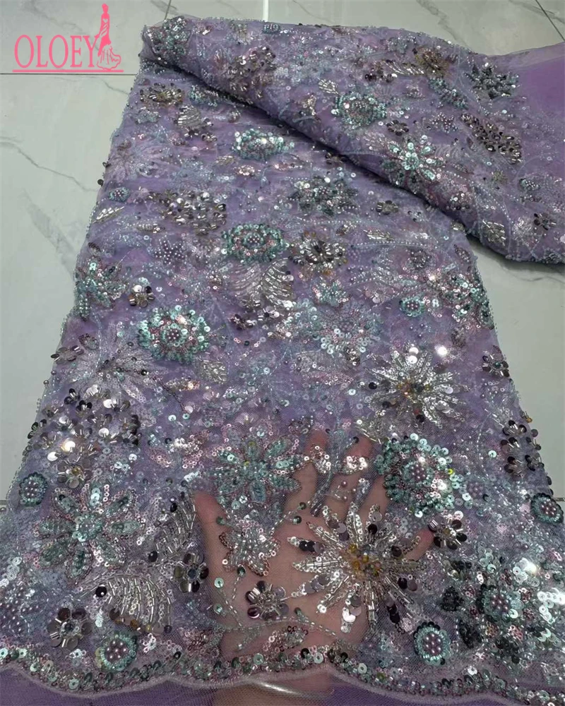 ผ้าลูกไม้ปักเลื่อมและลูกปัดสไตล์แอฟริกัน OLOEYLuxury คุณภาพสูง ปี 2025 ผ้าลูกไม้ฝรั่งเศส ผ้าลูกไม้ไนจีเรีย
