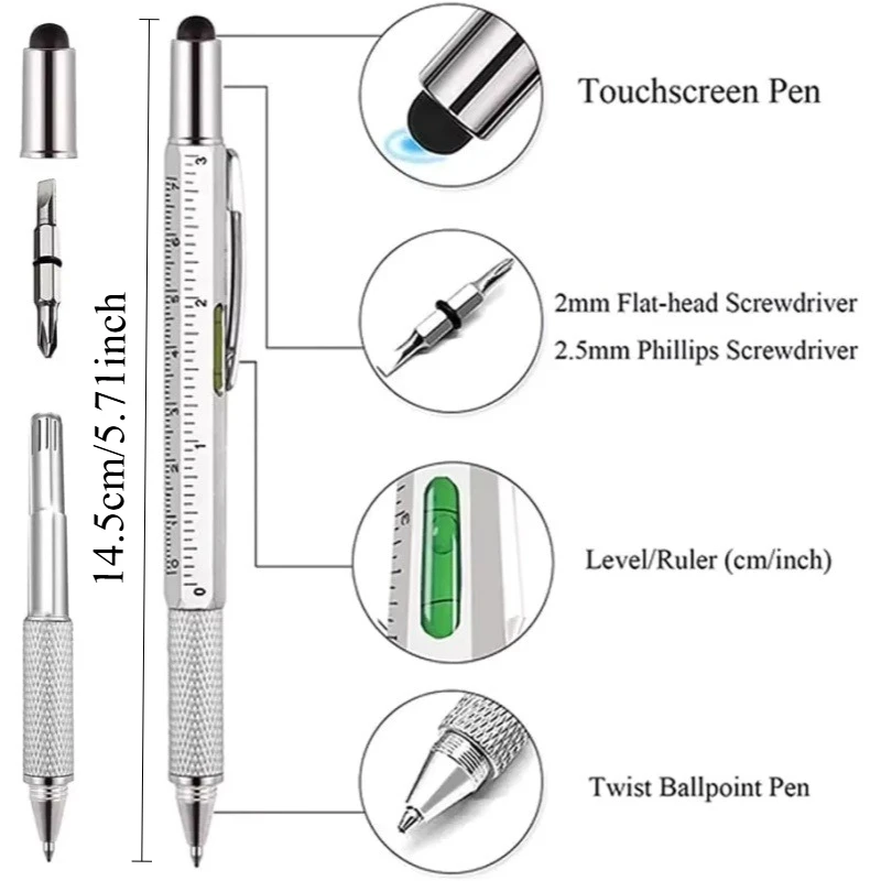 1/3pc 7 in 1 multifunction ballpoint pen Tool Pen Level Ruler Flat Head Phillips Screwdriver Touch Screen Stylus Capacitive Pen