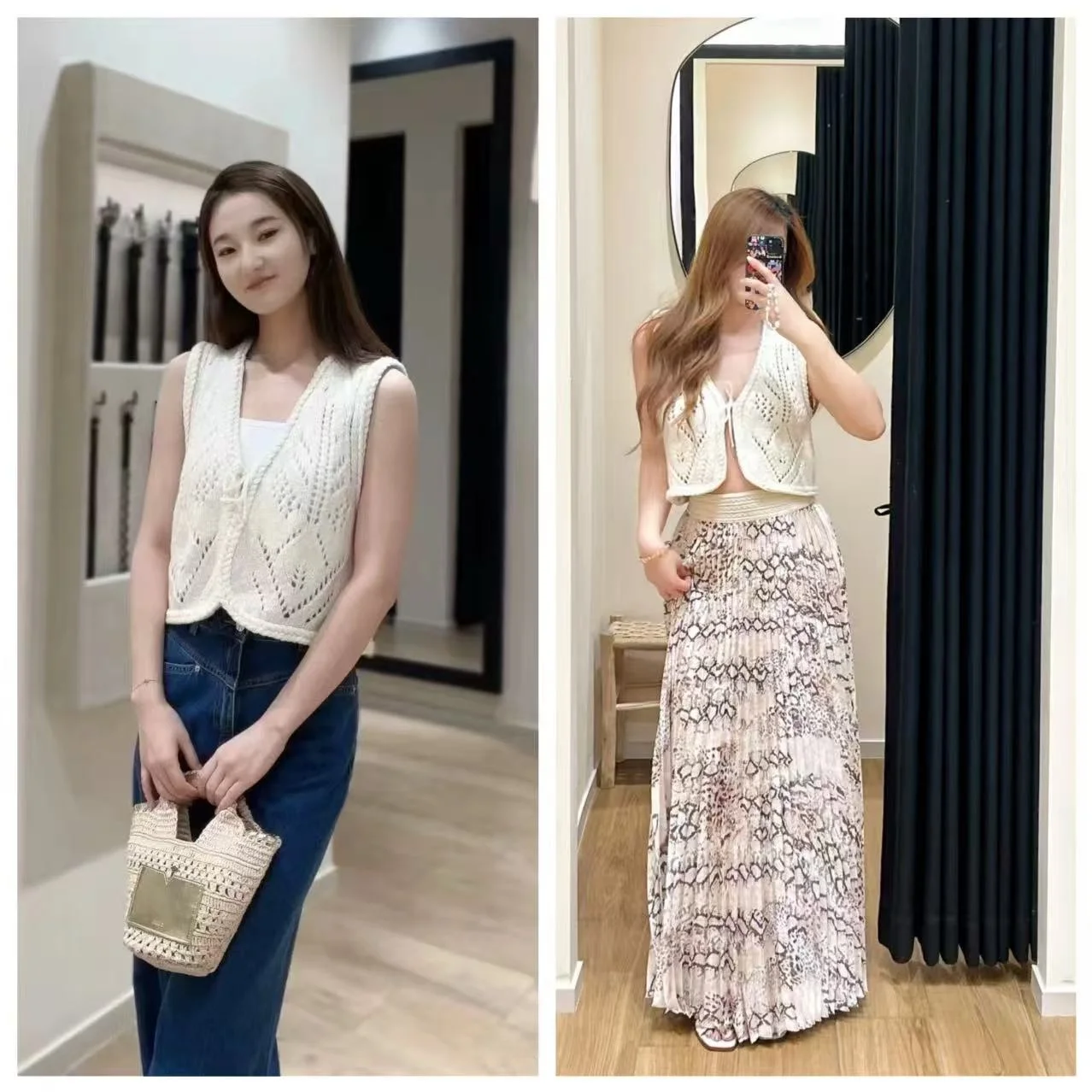 

Paris Bas Vintage Knitted Vest Handmade Hook Flower Hollow out Small Vest Autumn Wheat Color Commute Style Cotton Blend Fabric