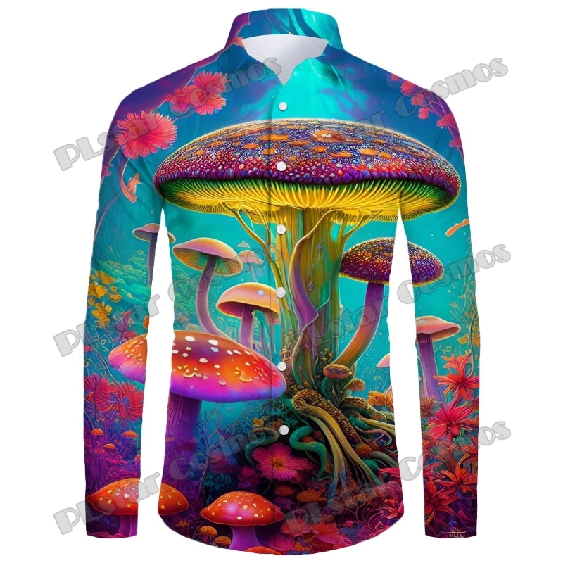 

PLstar Cosmos Mushroom Psychedelic 3D Printed Fashion Men's Long Sleeve Button Down Shirts Spring Mens Casual Lapel Shirt CXS16