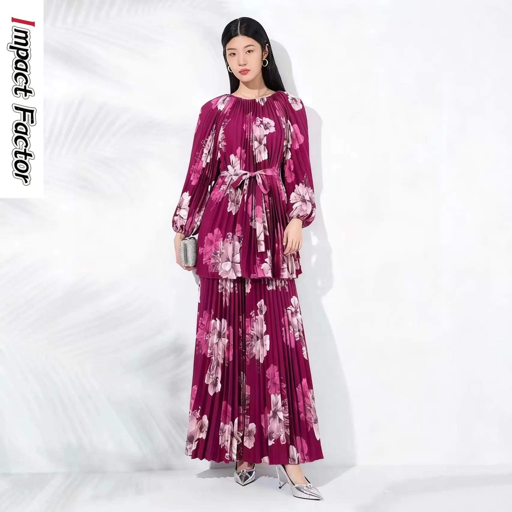 

2026 Miyake Printing Loose Suit Fashionable Loose Meat Covering Temperament Elegant Wide-leg Pants Two-piece Set