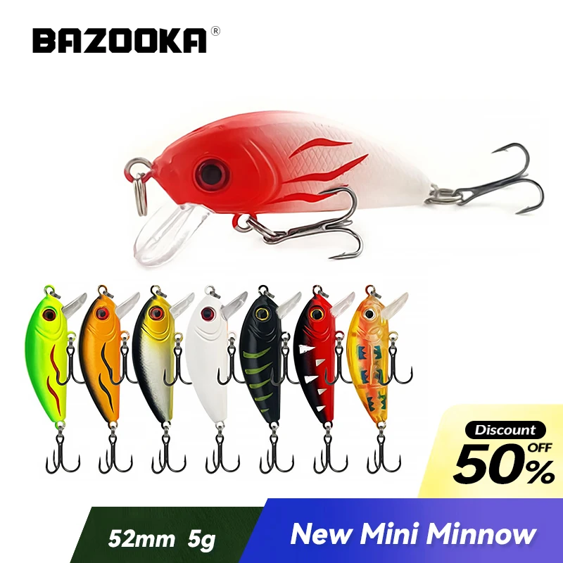 

Bazooka 52mm 5g Mini Jerkbait Minnow Fishing Lure Hard Floating Topwater Sinking Swimbait Perch Sea Bass Pike Pesca Winter Baits