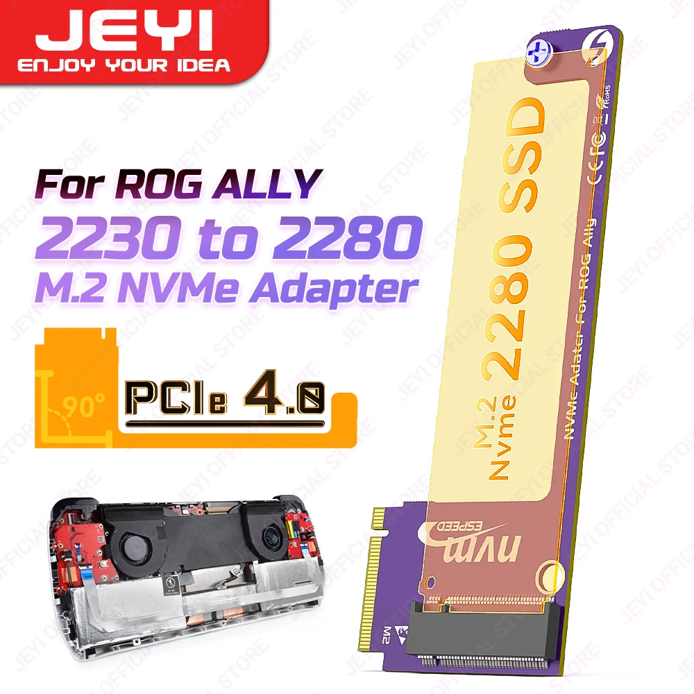 JEYI 2230 to 2280 Expansion Card for ROG ALLY NVME M-Key 5Pin M.2 PCIE 4.0 Adapter Gold Finger High Capacity Converter 90 Degree