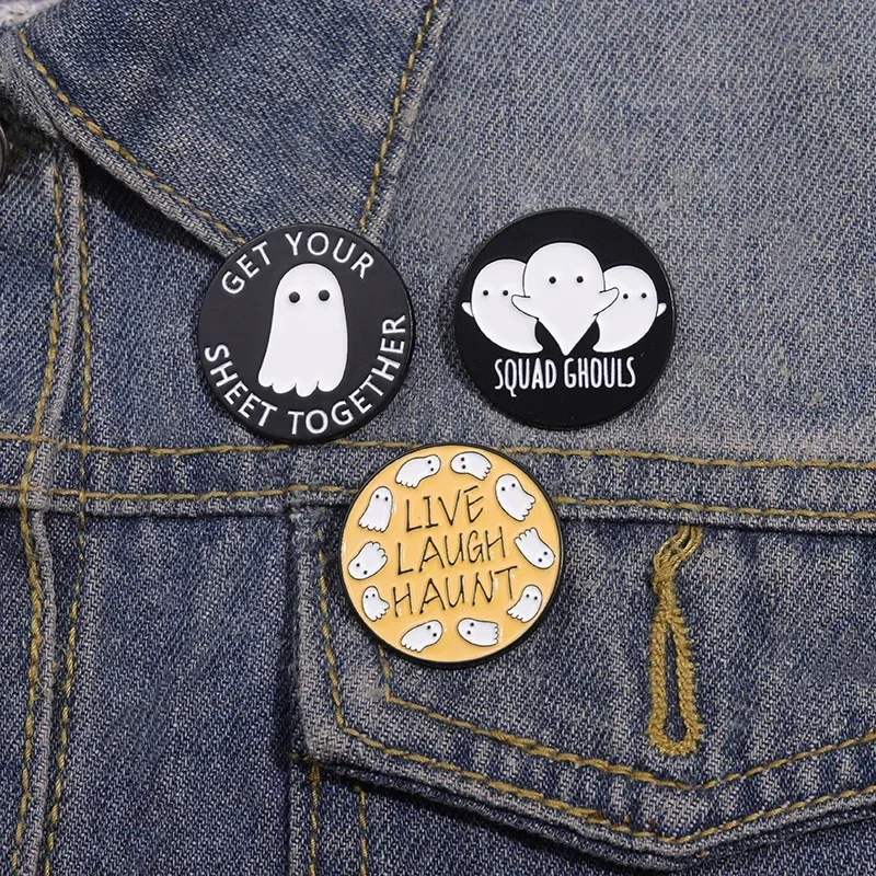 Get Your Sheet Together Ghost Enamel Pin Live Laugh Haunt Spooky Boo Lapel Badge Halloween Backpack Clothes Brooches Accessories