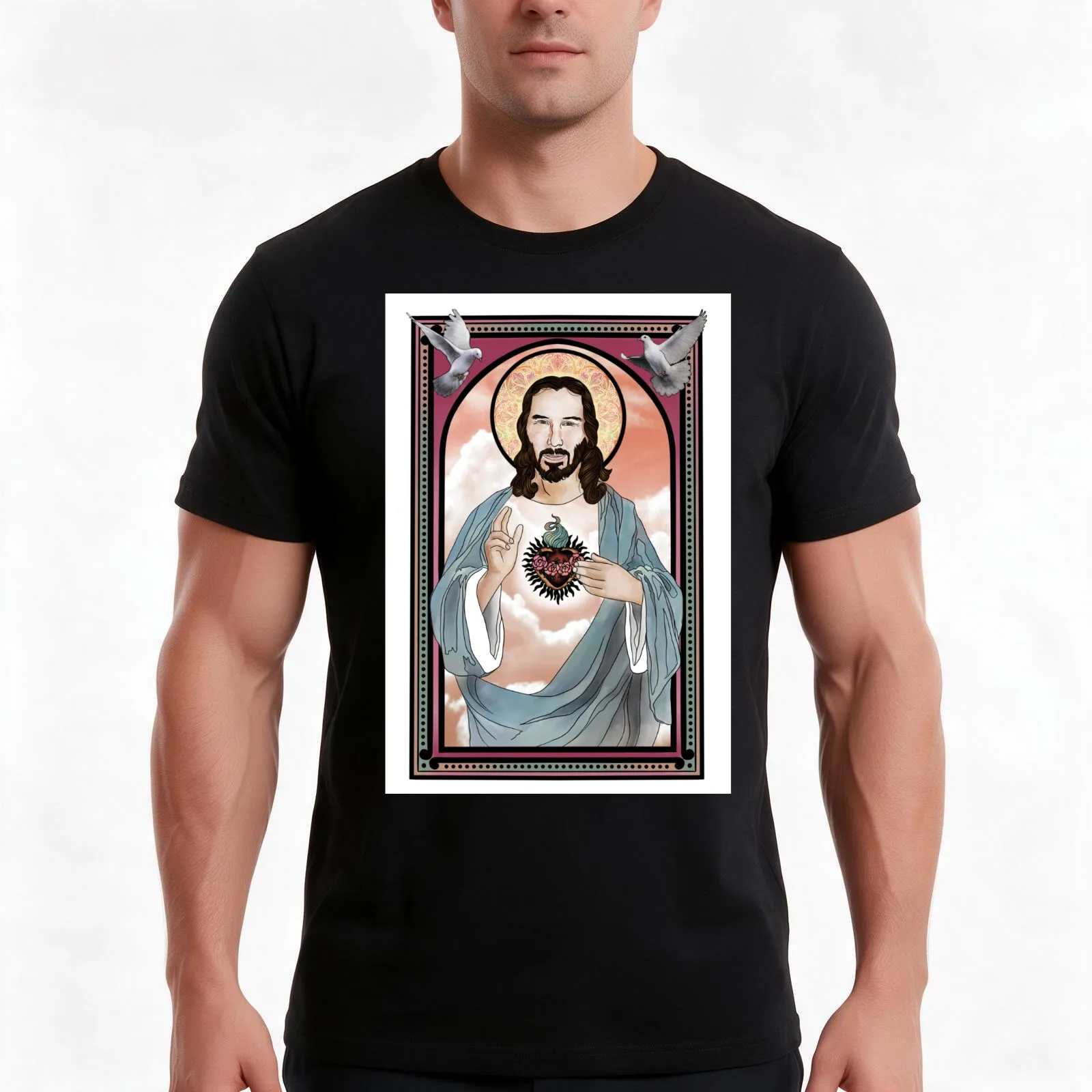 Our Saviour - Keanu T-Shirt, Summer Casual Cotton Tee, Oversized Streetwear Tops, Vintage Graphic Print, Loose Fit Short Sleeve