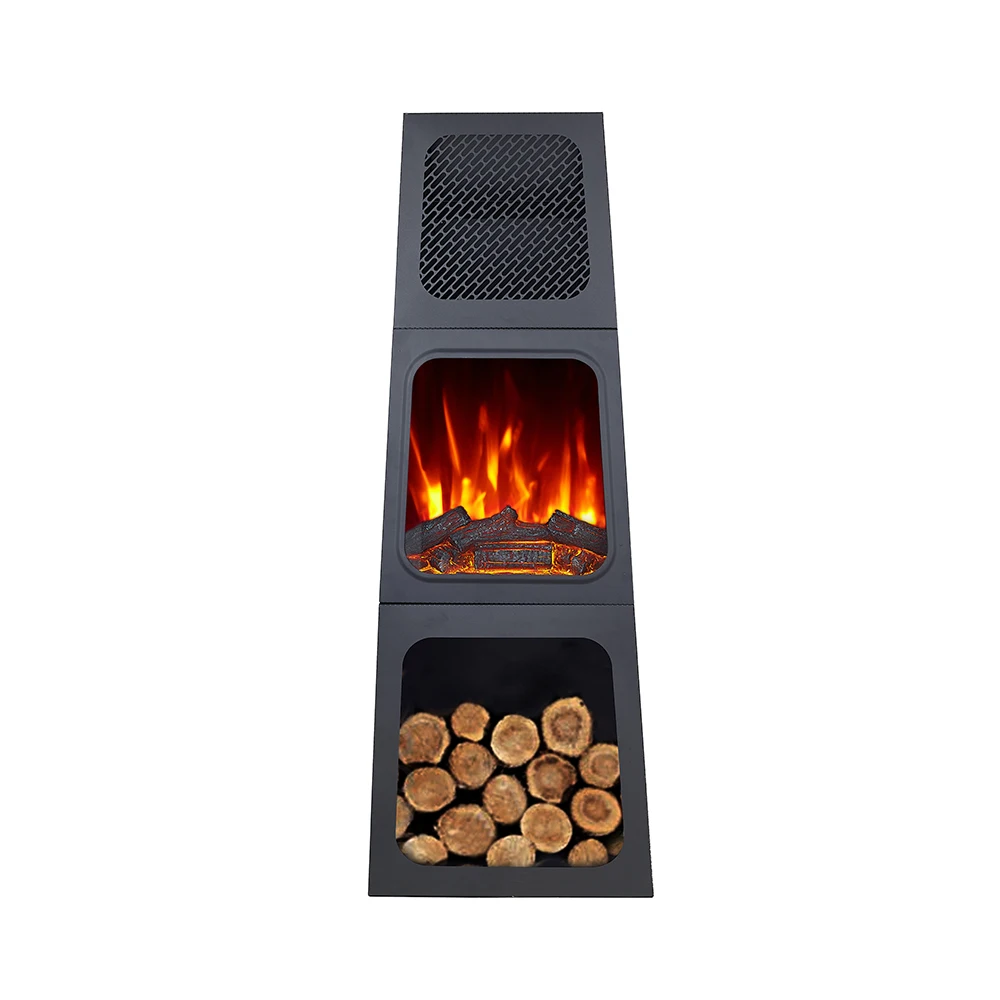 

【Hot】Modern 1800W LED Freestanding Electric Fireplace with Real Log Flame Effect