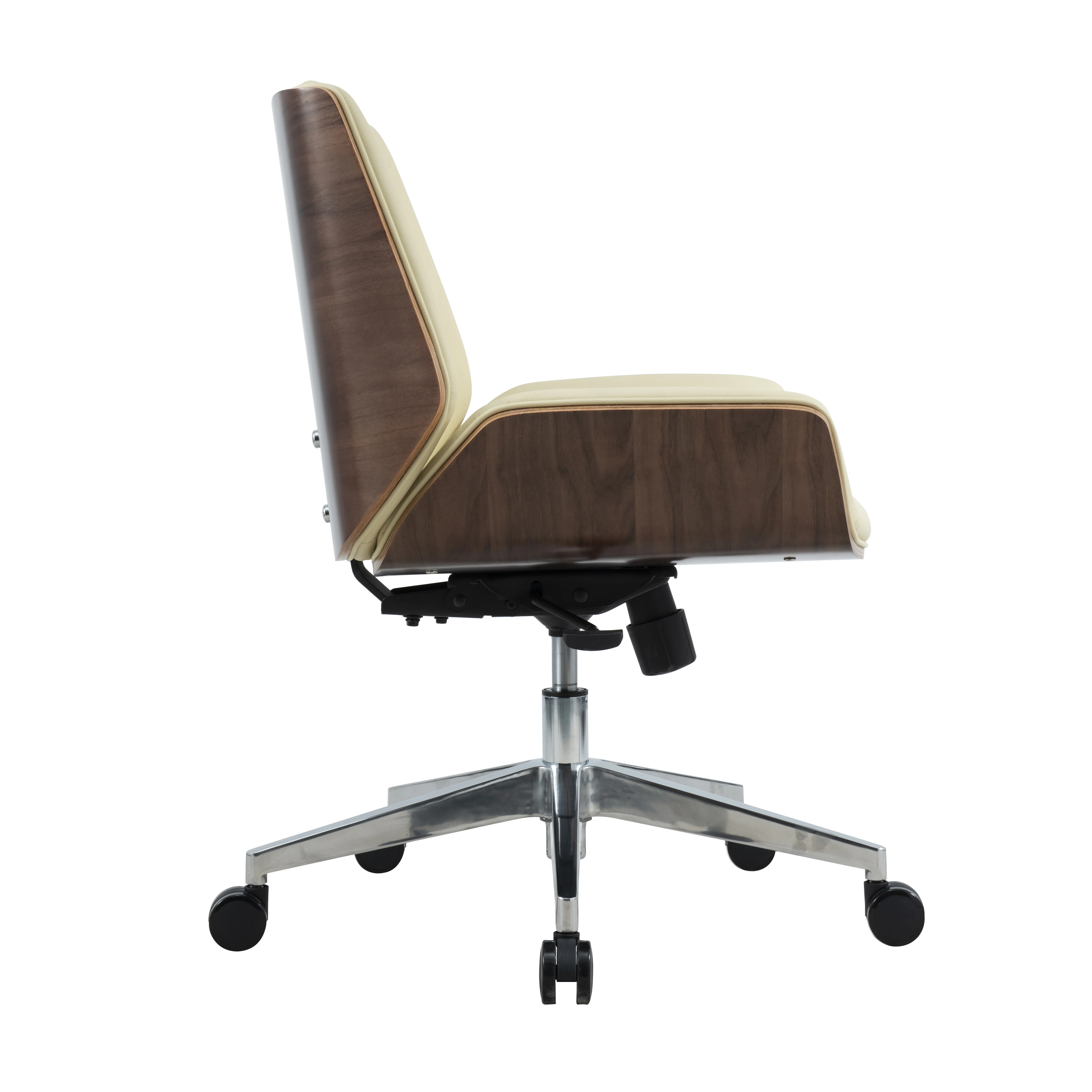 Contemporary Conference Room Chair with Wooden Backrest & Swivel Base Leather Office Furniture Chair for Managers and Visitors