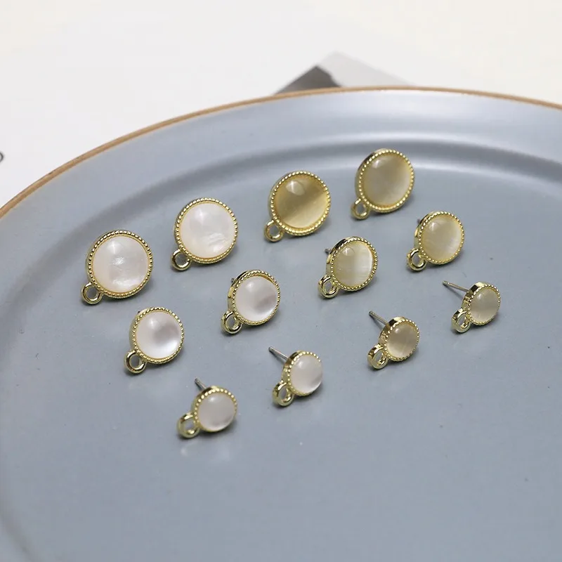 

2pcs ear stud alloy with cat's eye stone diy handmade jewelry earrings accessory material