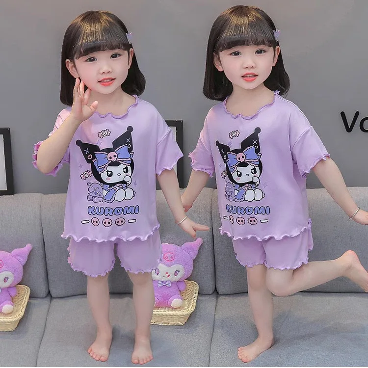 

2024 Pajama Summer New Sanrio Short Sleeve Shorts Girls Melody Kuromi Little Girls Baby Homewear Soft and Comfortable Pajama Set