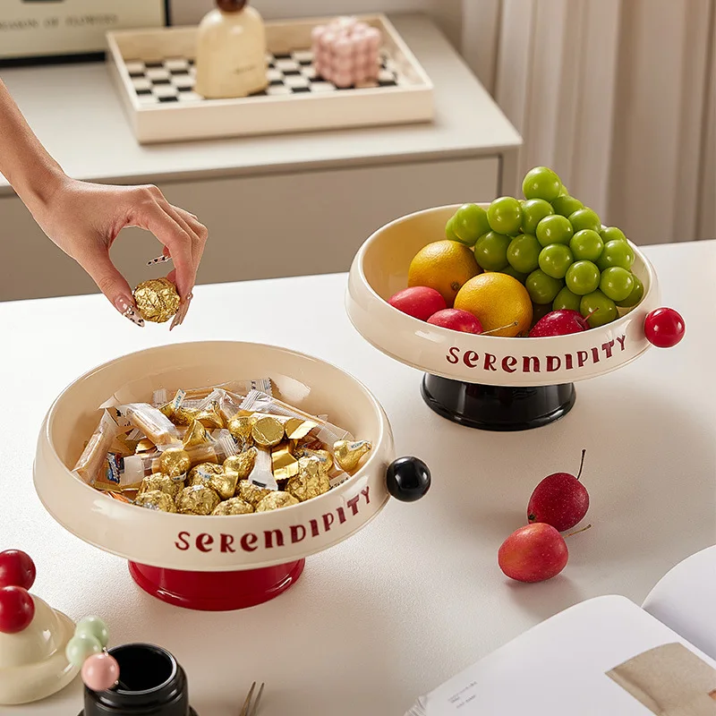 Elevated Fruit Bowl Home Stylish Plastic Snack Tray with Lid Dopamine Color Multi-functional Storage Holder Kitchen Organizer