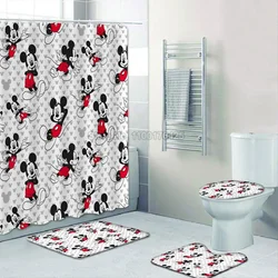 Mickey Mouse Waterproof Shower Curtain Set Toilet Cover Mat Nonslip Bath Rugs Bathroom Valentine's Day Christmas Decor