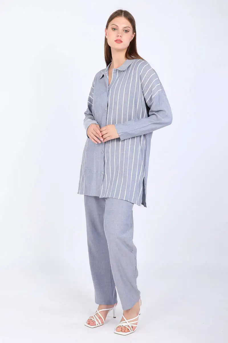 Women's Large Size Button Dual Suit Mavi