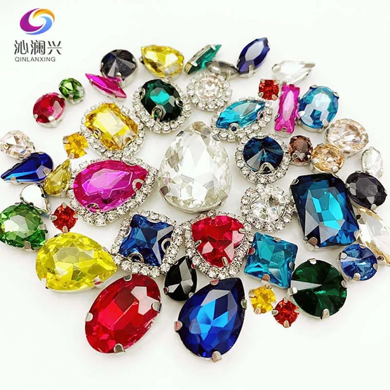 22 Colors 50pcs/pack Mix Size High Grade Crystal Buckle+claw Rhinestone,Silver Base Galss Sew on Stones Diy/Clothing Accessories