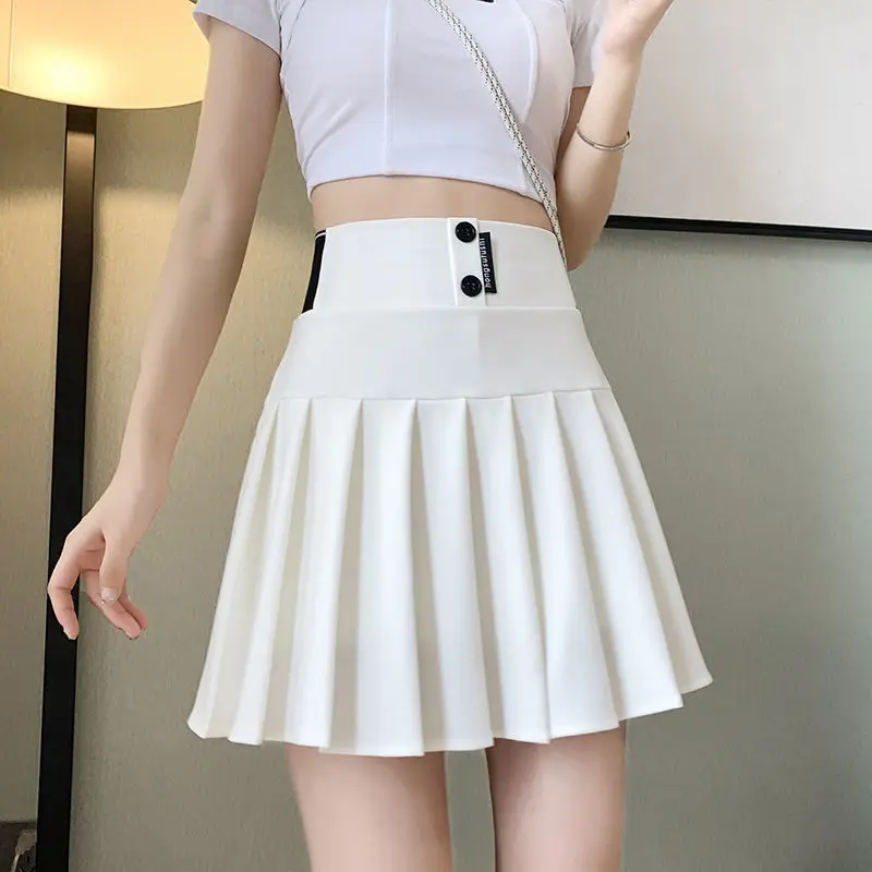 Koreon Young Preppy Style Pleated Skirts New Summer Women Elastic High Waist Sweet Cutecore Solid All-match A-line Short Skirt