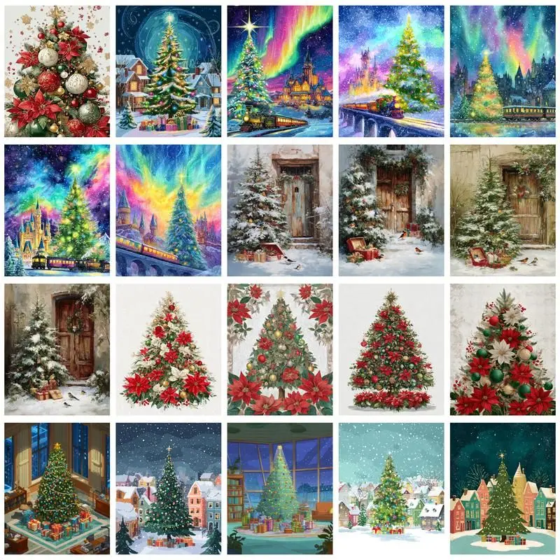 

CHENISTORY Picture By Number Christmas Tree Scenery Kits Home Decoration Painting By Numbers Drawing On Canvas HandPainted DIY G