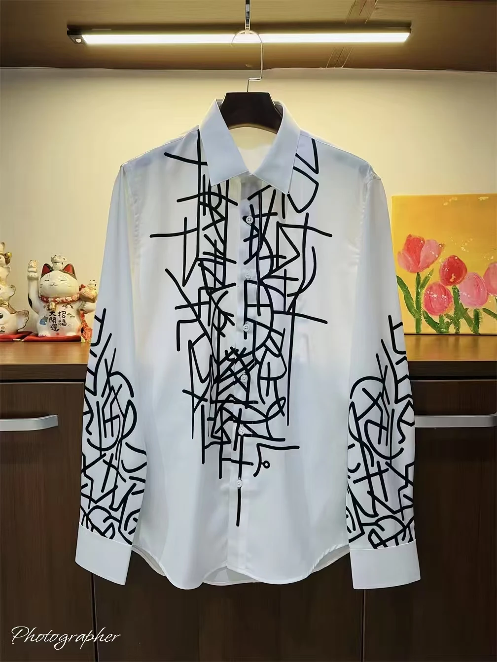 Men's Irregular Striped Designer Long-Sleeved Shirt, High-Quality Slim Fit Casual Button-Up Shirt, Fashionable Streetwear