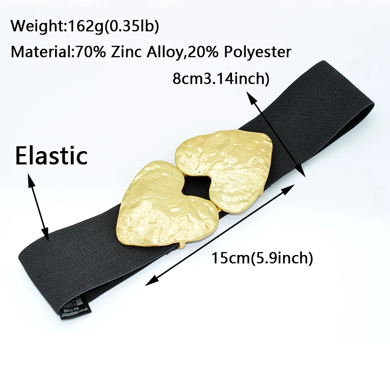 Fashion Black Elastic Waist Seal Gold Color Heart Belts for Women Accessories 2023 New Korean Trendy Wide Belt Lady Prom Gift