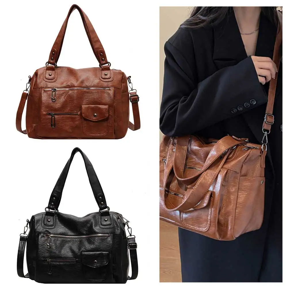 

Women Chic Hobo Bag Adjustable Strap PU Leather Simple Commuting Bag Solid Color Fashion Sling Bag Large Capacity Shopping Bag