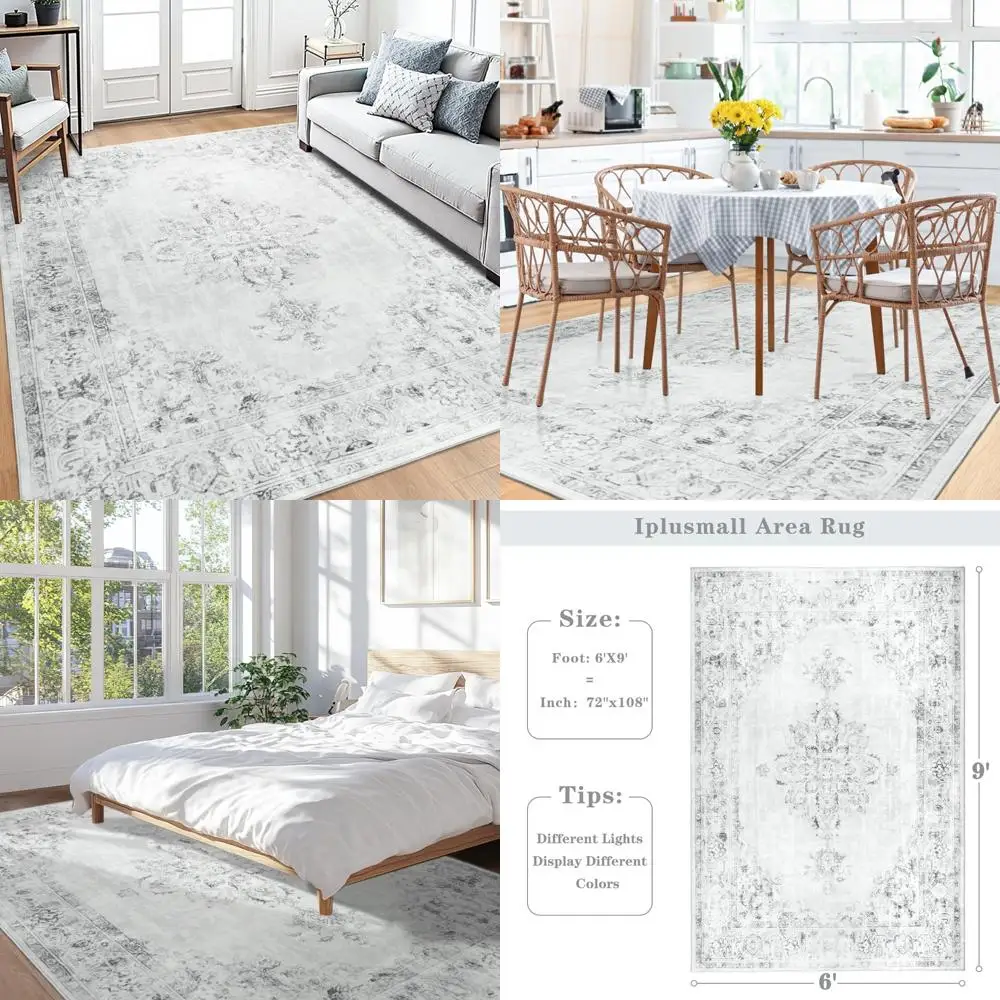 

6x9 Washable Area Rug for Living Spaces, Large Bedroom Rugs, Vintage-Style Dining Room Floor Coverings, Non-Slip Soft Low Pile C