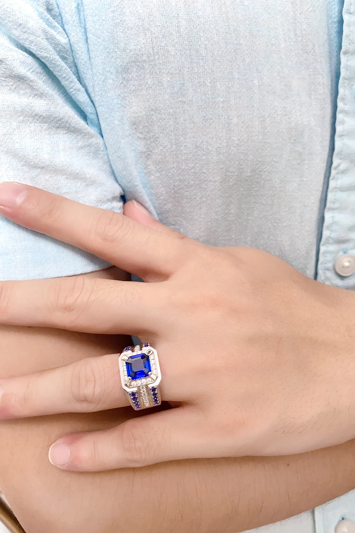 Luxury Design Lab Grown Sapphire Mens Ring Jewelry High Quality Fashion Sterling Silver Classic Ring Jewelry Accessories For Man view 5