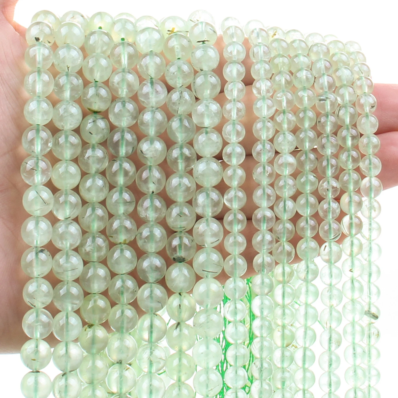 100% Natural Prehnite Stone Smooth Round Loose Spacer Gemstone Beads for Jewelry Making 15