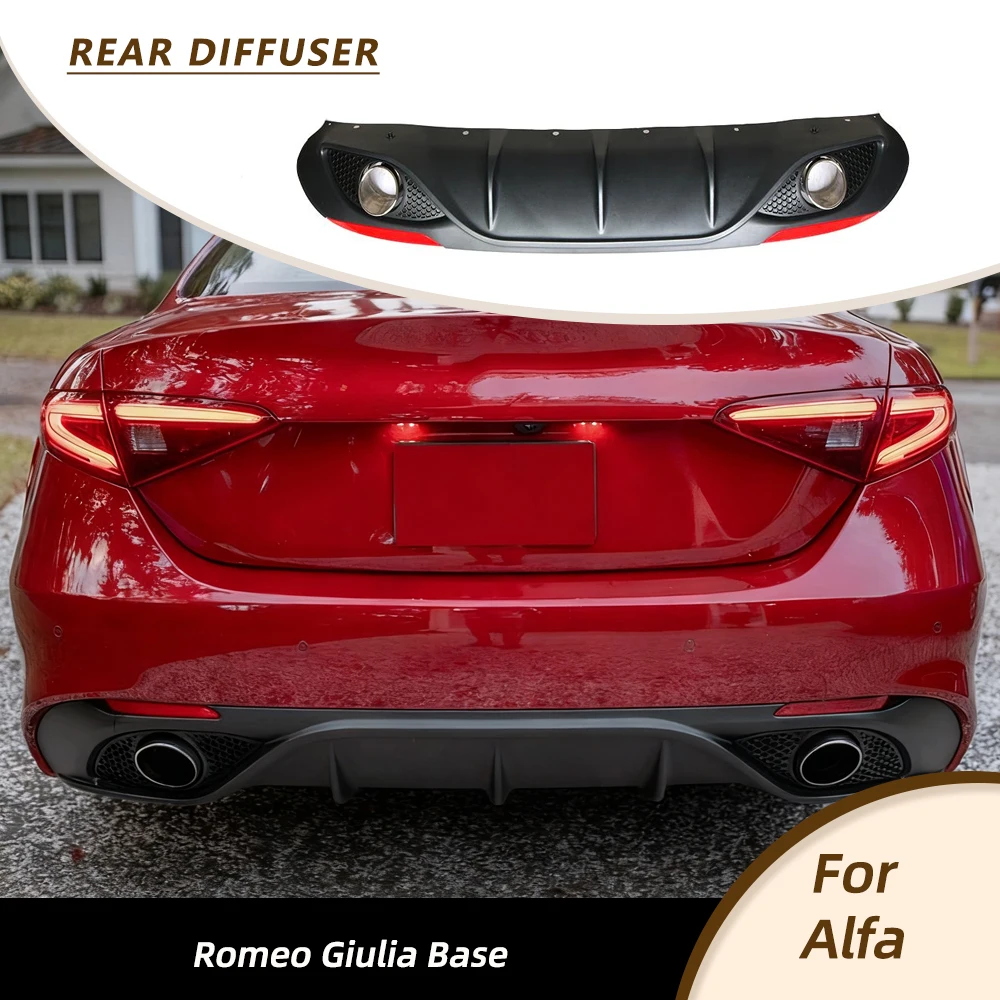 Car Rear Bumper Lip Diffuser Spoiler With Exhaust Tips Black PP Rear Racing Body Kits for Alfa Romeo Giulia Base 2017-2022