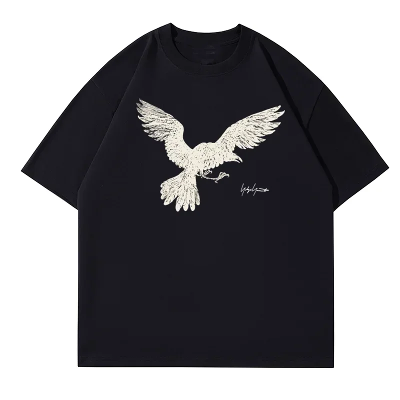 Yamamoto Yoji Sketching Eagle Print Pure Cotton High End Heavy Duty T-shirt Women's Short Sleeve New Style