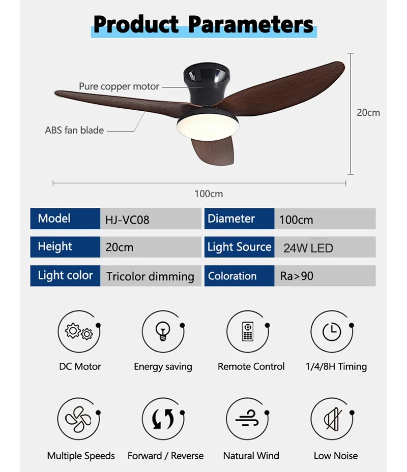 Modern Black White Low Floor DC Motor 35W Ceiling Fans With Remote Control Simple Ceiling Fan With 24W Light Home Fan 110V 220V