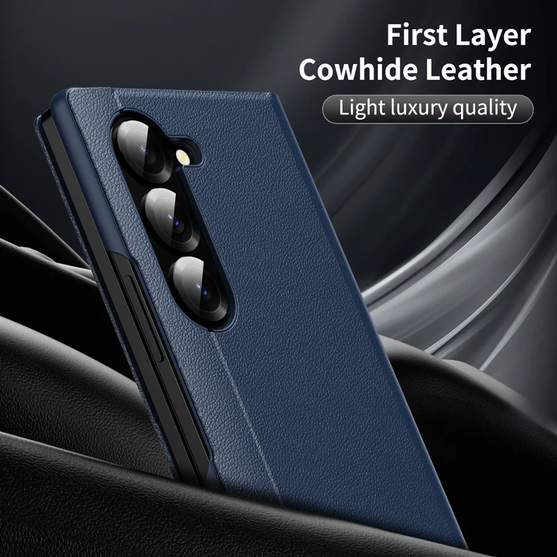 For Samsung Galaxy Z Fold 6 5 4 Smart View Window Case ELVEV Durable Quality Leather Flip-Free Answering Cover