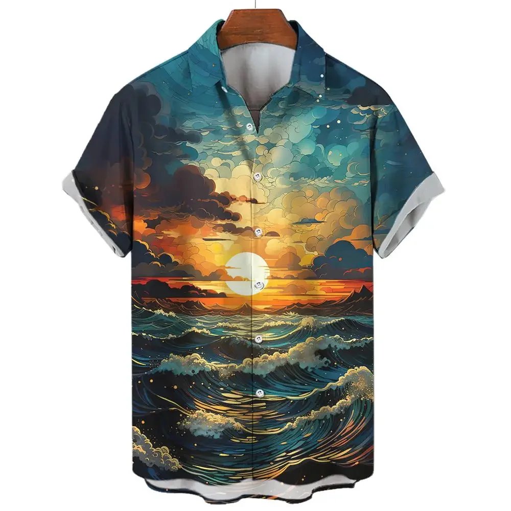 2024 New Shirts For Mens Short Sleeve Tops Japanese Style Ukiyoe Graphic Clothes Oversized Summer Apparel Streetweat Male Shirts