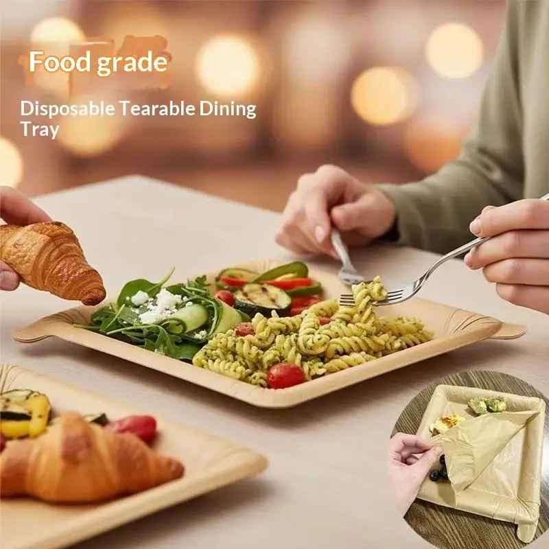 20PCS Food Grade Disposable Paper Plates Waterproof Oilproof Heat Resistant Reusable Wash Free Home Camping Picnic