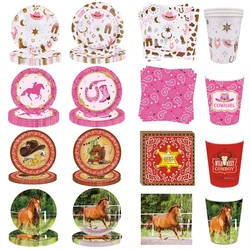 Horse Birthday Plates Napkins Cups Disposable Tableware Party Supplies Cowgirls Cowboys Birthday Baby Shower Theme Party Decorat