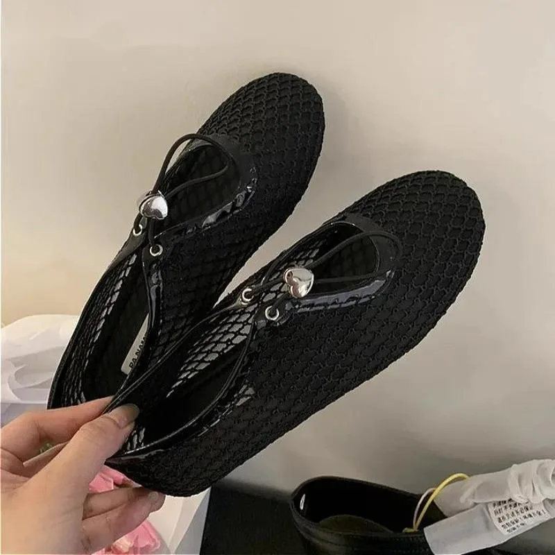 

Женские сандалии на плоской подошве с сеткой, повседневная обувь, трендовые летние лоферы Marie Janes, пляжное платье на мелкой платформе, женские удобные сандалии