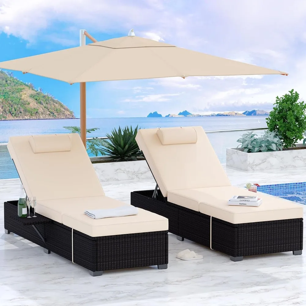 

Outdoor Chaise Lounge Chairs,Wicker Patio Lounge Chairs Set of 2, Outdoor Patio Furniture Set, Rattan Reclining Beach Chair for